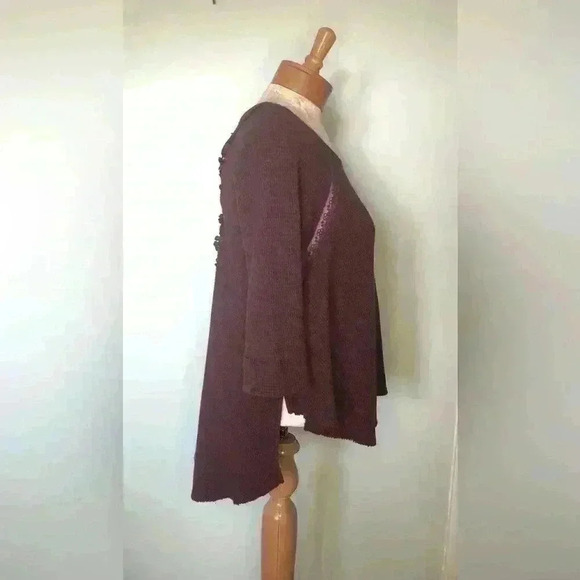 Anthropologie Women Free People Maroon Lace Hi Lo Waffle Thermal Top Medium GUC - Picture 7 of 15
